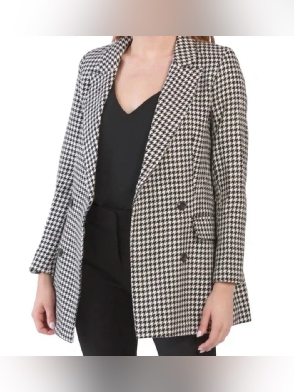 Rachel Zoe Black & White Houndstooth Double-Breasted Blazer Perfect For Holidays